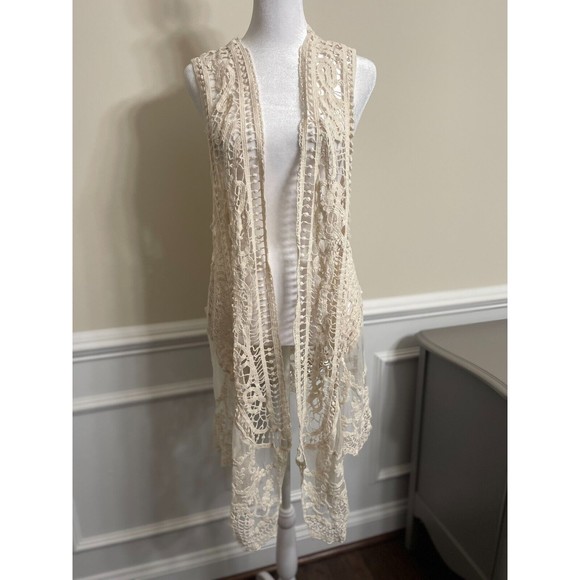 Crochet Lace Boho Swimwear Beach Top Bikini Cover Up White Fits Small Medium - Picture 2 of 6